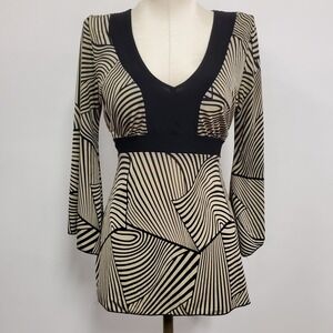 Vtg MKM Designs Womens Y2K Artsy Babydoll Top Size S Beige Preppy Office 90S‎